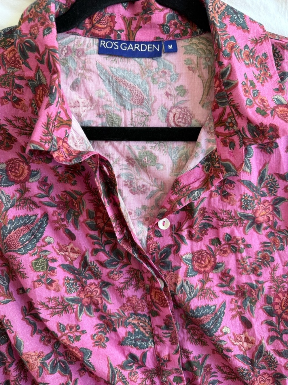 Ro’s Garden Pink Floral Cotton Wrap Blouse Tie Waist Button Front Top M - Picture 4 of 6